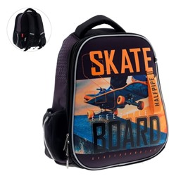 Рюкзак каркасный Hatber Ergonomic light  "СкейтБорд", 38 х 29 х 15 см, 3D эффект, чёрный, оранжевый