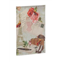 Обложка для 2-х карточек с принтом Eshemoda “В Париж!”, натуральная кожа