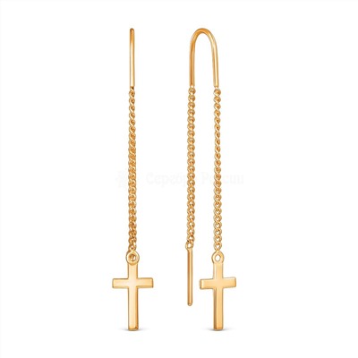 Серьги-продёвки кресты из золочёного серебра 2-568з