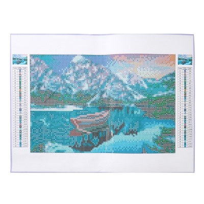 Алмазная мозаика с полным заполнением на холсте «Лодка в горах», 20 х 30 см