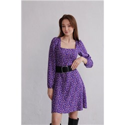 11147 Платье с вырезом "каре" фиолетовое в цветочек (остаток: 44, 48)