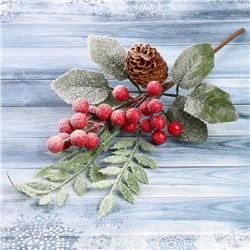 Декор "Зимние грезы" ветка листья ягоды шишка 27 см