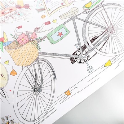 Наклейка пластик интерьерная цветная "Велосипед, магнитофон и фотоаппарат" 60х90 см