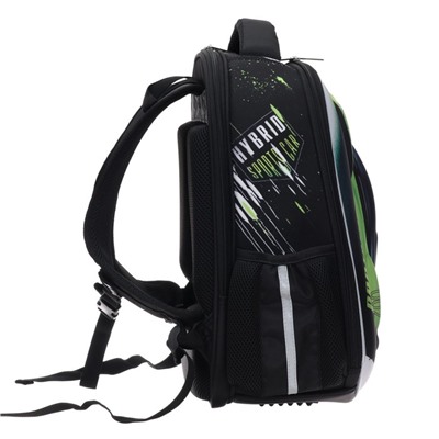 Рюкзак каркасный Hatber Ergonomic Plus Autosport, 38 х 29 х 16 см, 3D эффект, зелёный, чёрный