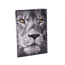 Обложка для 2-х карточек с принтом Eshemoda “Серебряный лев”, натуральная кожа