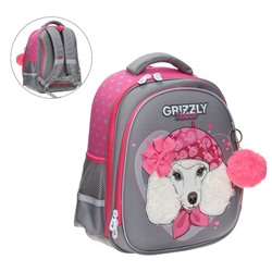 Рюкзак каркасный Grizzly, 36 х 28 х 20 см, с брелоком, серый/розовый