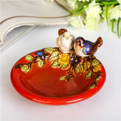 Сувенир керамика подставка "Птички на тарелочке" 7х13,5х14,5 см