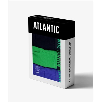 Мужские трусы слипы спорт Atlantic, набор из 3 шт., хлопок, темно-синие + зеленые + фиолетовые, 3MP-159
