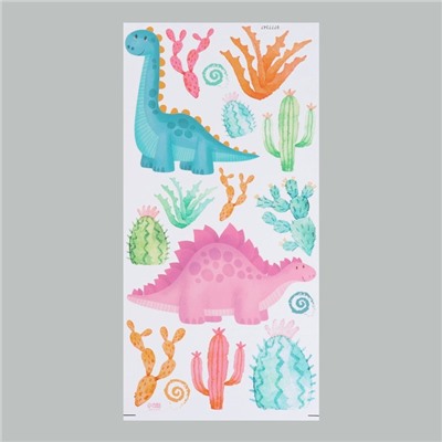 Наклейка интерьерная цветная "Динозаврики в кактусах" 30х60 см