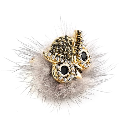 Незамкнутое кольцо Street Fashion с мехом норки и кристаллами Preciosa. - Бижутерия Selena, 60029700