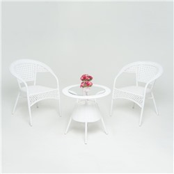 Набор мебели WHITE, 3 предмета: стол, 2 кресла, искусственный ротанг, белый, GG-04-07-04