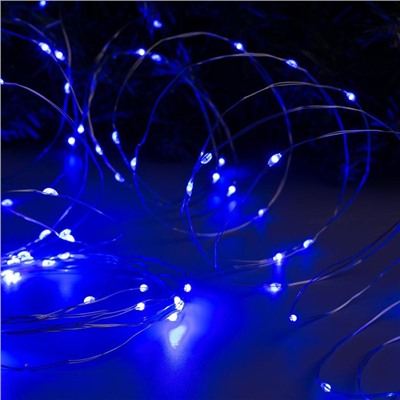 Гирлянда «Нить» 10 м роса, IP20, серебристая нить, 100 LED, свечение синее, 12 В