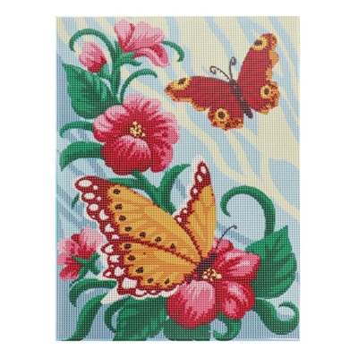 Алмазная мозаика с полным заполнением на подрамнике «Бабочки на цветах», 30 × 40 см