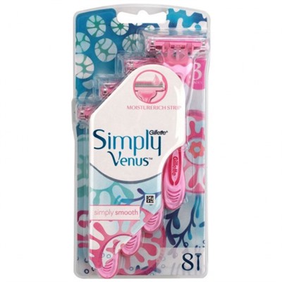 Одноразовые станки GILLETTE Simply Venus 3 (на блистере) (8шт)