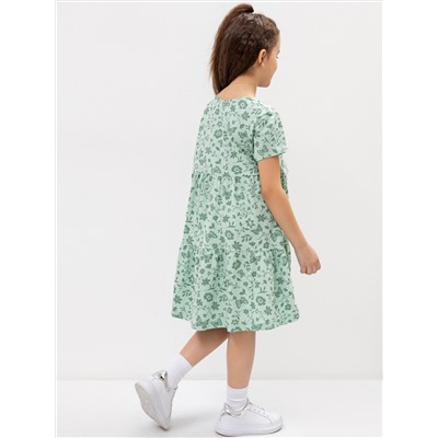 Платье для девочек зеленое с цветочным принтом