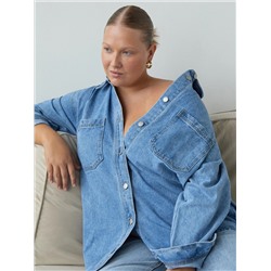 Рубашка из денима с карманами  цвет: Голубой B2681/carnia | купить в интернет-магазине женской одежды EMKA