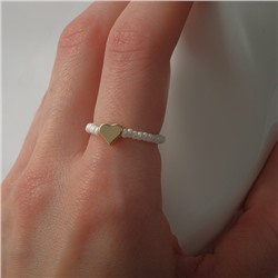 Кольцо сердечко "МИКС камней" (жемчуг мелкий, гематит), цвет золото, 17 размер