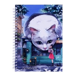 Записная книжка для девочек А5 (145х200мм), 80 листов на гребне "Большой котик", твёрдая обложка, матовая ламинация, блок офсет 80г/м2