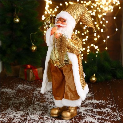 Дед Мороз "В золотом костюме, с ёлочкой и подарками" 23х45 см