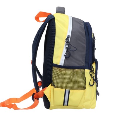 Рюкзак школьный Grizzly "Лидер", 39 х 28 х 19 см, эргономичная спинка, отделение для ноутбука, синий, жёлтый