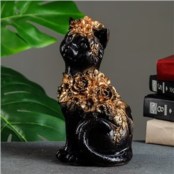 Фигура "Кошка сидящая с цветочками" черная 12х12х23см