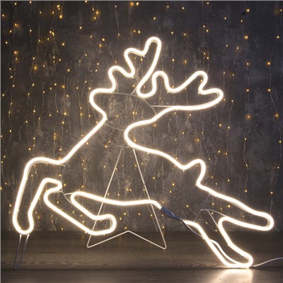 Неоновая фигура «Олень летящий», 70 × 70 см, 480 LED, 220 В, свечение тёплое белое