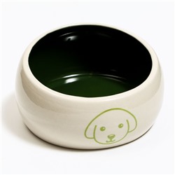 Миска для собак «Верный пес», керамическая, со скошенным краем, 10,5 х 5,6 см, бело-зеленая, 200 мл