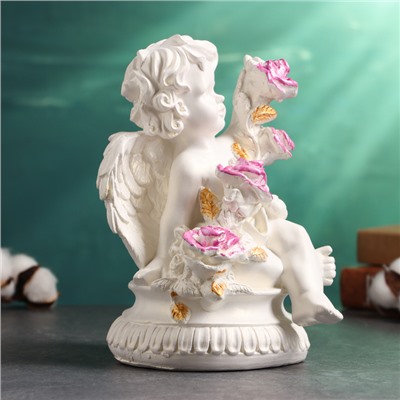 Фигура "Ангел с розами большой" 17х13х21см, перламутровый