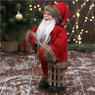 Дед Мороз "В красном костюме, с санками" 15х30 см