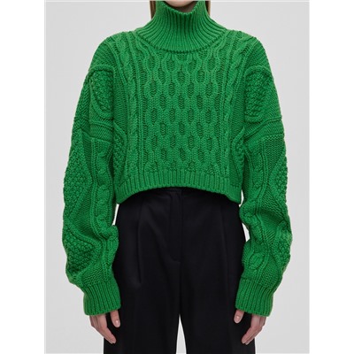 Кроп-свитер крупной вязки с аранами, зеленый