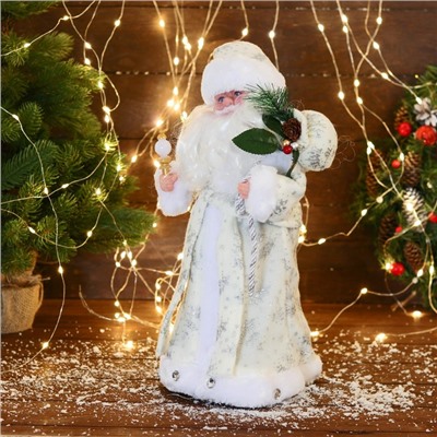 Дед Мороз "В белой шубке с подарками" двигается, с подсветкой, 38 см