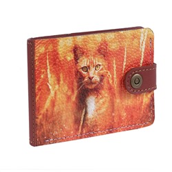 Портмоне Slim с принтом Eshemoda “Рыжий кот”, натуральная кожа, цвет терракотовый