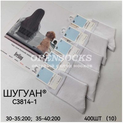 уп  10 НОСКИ ПОДРОСТОК ХЛОПОК БЕЛЫЕ ШУГУАН ECOSOCKS C3814