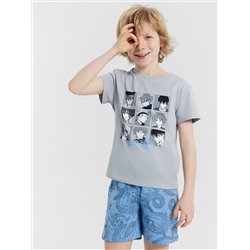Комплект для мальчиков (футболка, шорты) серо-голубой с драконами