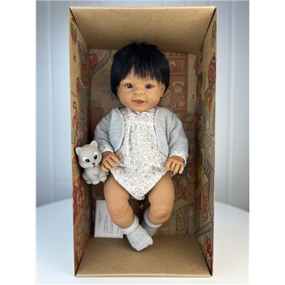 Кукла-пупс Пауль, в вязаной серой кофте и носках , 47 см , арт. 46501