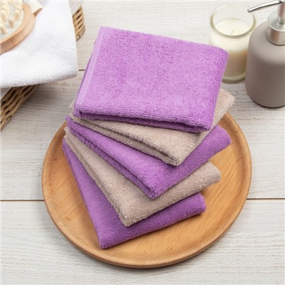 Набор махровых полотенец Этель Lavender 30х30 см -5шт, 100% хлопок 340 гр/м2