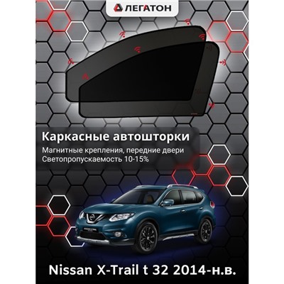 Каркасные автошторки Nissan X-Trail (Т32), 2014-н.в., передние (магнит), Leg0391