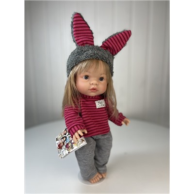 Кукла "Зоя", блондинка, в полосатой тунике и шапочке с ушками, 37 см, арт. 1030