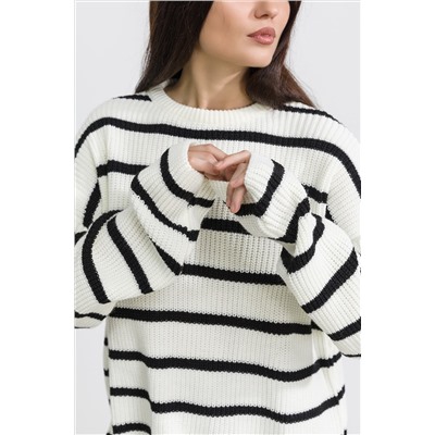 Женский удлиненный вязаный свитер оверсайз в полоску Happy Fox