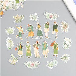 Наклейки для творчества "Девушки и цветы. Зелёное настроение" 4х8 см н-р 40 шт 0,5х12х8 см