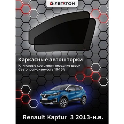 Каркасные автошторки Renault Kaptur, 2013-н.в., передние (клипсы), Leg0501