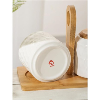 Набор банок керамический для сыпучих продуктов Доляна «Эстет. Герда», 2 предмета на деревянной подставке