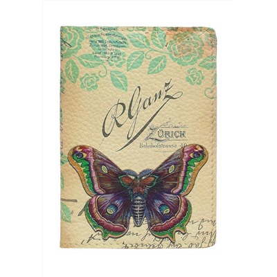 Обложка на паспорт с принтом Eshemoda “Винтажная бабочка”, натуральная кожа, цвет чёрный