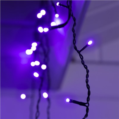 Гирлянда «Бахрома» 4 × 0.6 м, IP44, тёмная нить, 180 LED, свечение фиолетовое, 8 режимов, 220 В