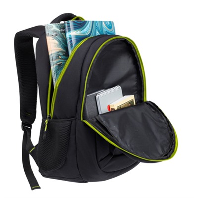 Рюкзак школьный Torber Class X, черный с зеленой вставкой, 45x32x16 см