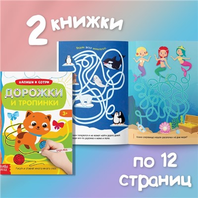 Набор многоразовых книг с маркером «Напиши и сотри. Лабиринты и путаницы», 2 шт. по 12 стр.