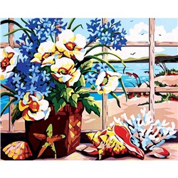 Алмазная мозаика на подрамнике с полным заполнением «Цветы у окна», 40 × 50 см