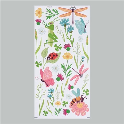 Наклейка интерьерная цветная "Цветы и насекомые" 30х60 см