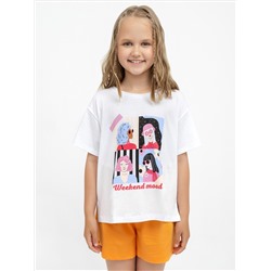 Хлопковая футболка с принтом в белом цвете для девочек