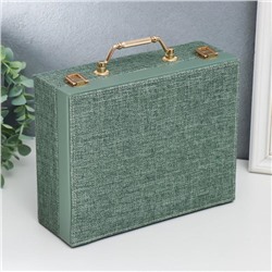 Шкатулка кожзам для украшений "Зелёная" комбинированная чемодан 8х18х23 см